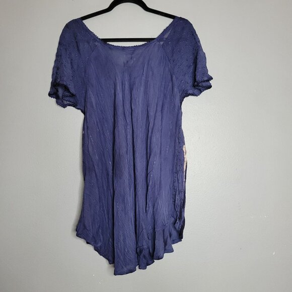 Advance Apparel Womens Plus One Size Fairy Embroidered Blouse Short Sleeve Pleat - Picture 4 of 8